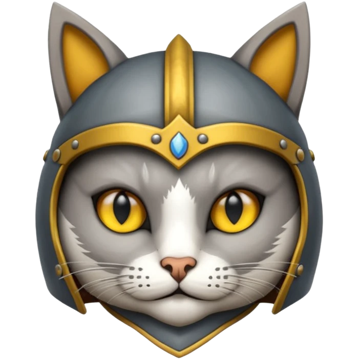 Crea un gato atigrado plomo con armadura y casco medieval  emoji