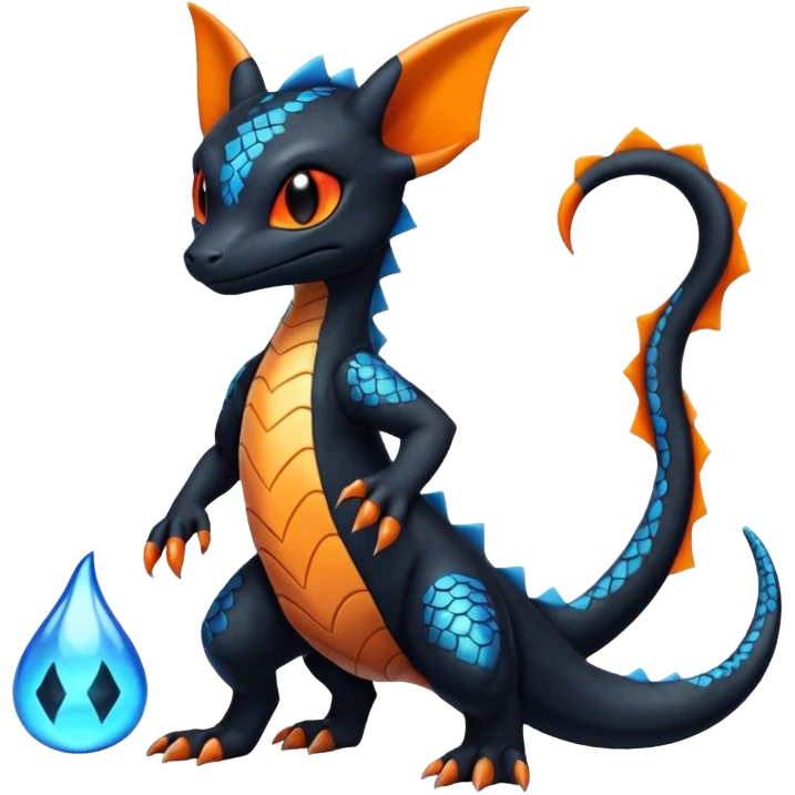 Shiny Cute Spooky Salandit-Umbreon-Charmeleon-Fakémon-hybrid-creature (full body)  emoji