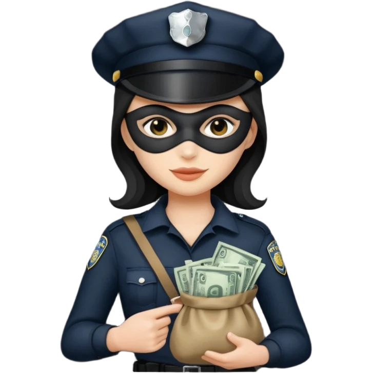thief with police hat, thief mask, thief black dress. emoji