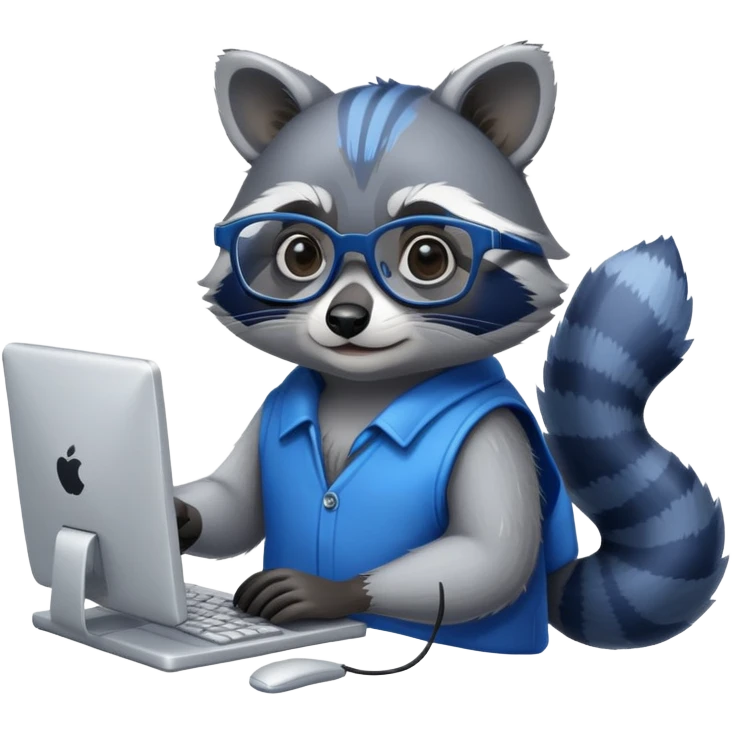 mapache azul usando computadora emoji