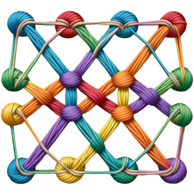 String art icon, colorful threads forming geometric patterns, pins on a board, intricate design, minimalistic style, clean lines, transparent background. emoji