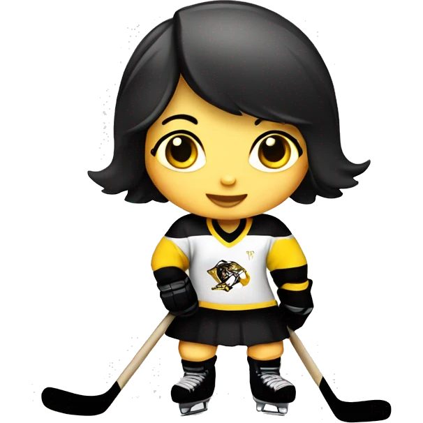 Baby girl playing ice hockey in black and white and yellow dress emoji