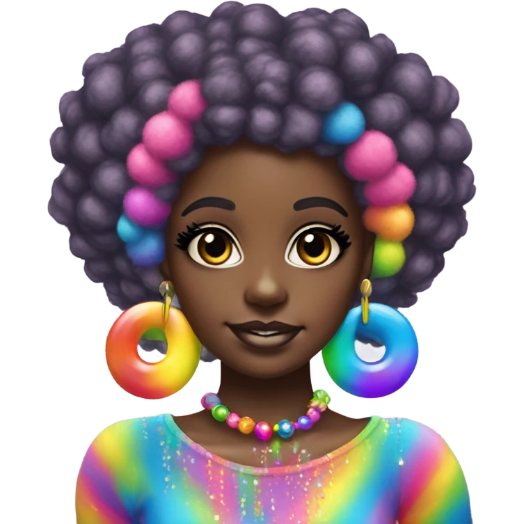 Lisa frank dark skin girl with rainbow Afro with headband pearls emoji