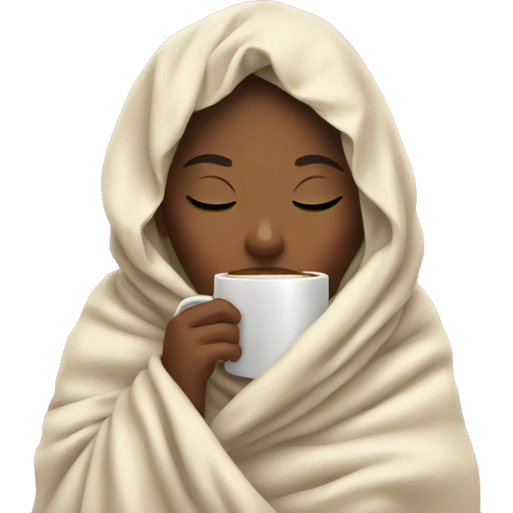 girl inside a blanket sipping coffee eyes closed emoji