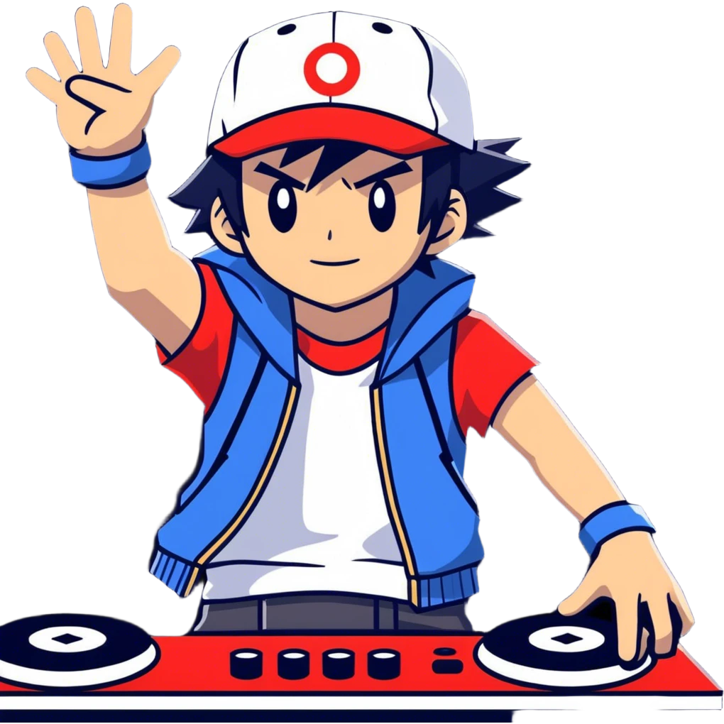 Hot handsome 6ft ash ketchum being a zoom dj emoji