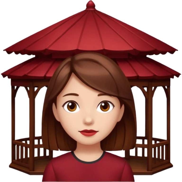 دختری که موهای قهوه ای داره و پاویون قرمز تیره داره emoji