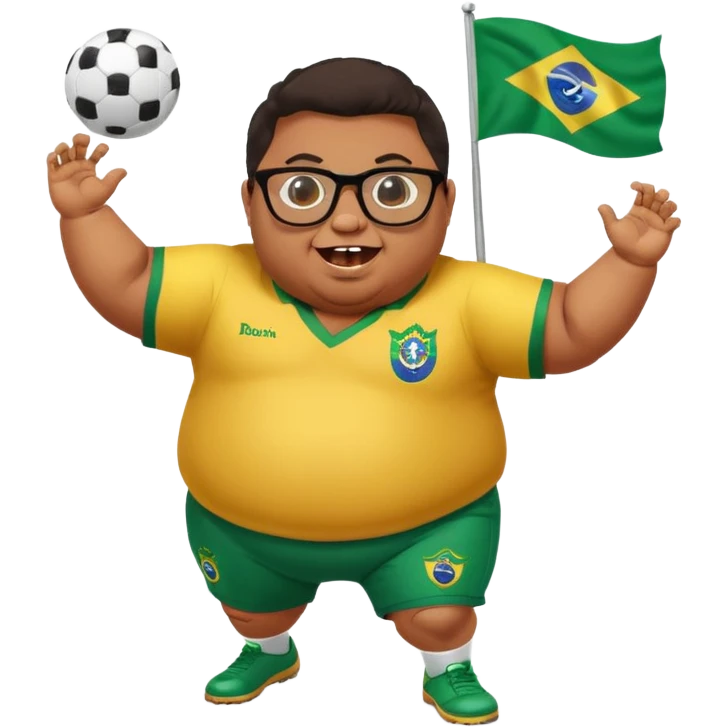 make an guy called pedro who is dancing with a football and playing brazzilian phonk and hee has glasses and is obese and make it look like hes listening to brazzilian phonk so it has a brazil flag and text saying phonk on it and give him demon laser eyes phonk demon tuff boii  sus phonk brazilo! emoji