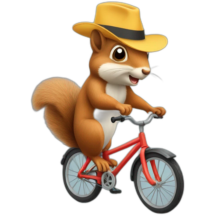 squirrel on a bike with a big hat emoji