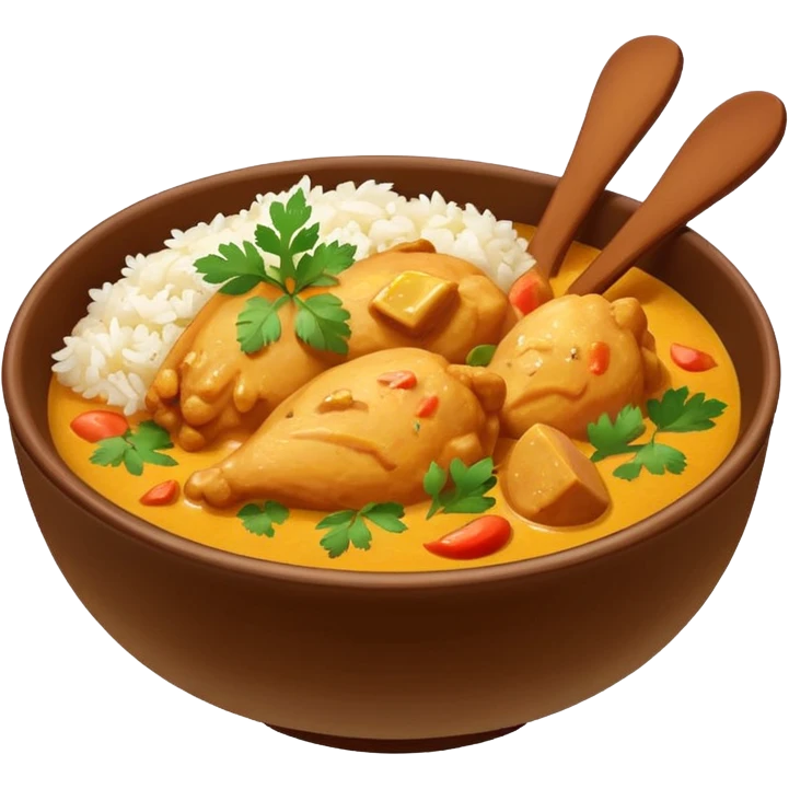 chicken curry in a bowl with rice emoji