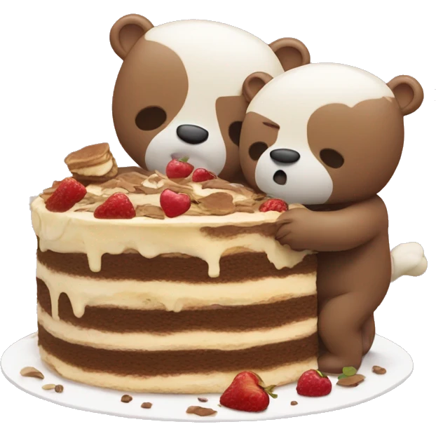 Two Bears eats tiramisu  and falls in love emoji