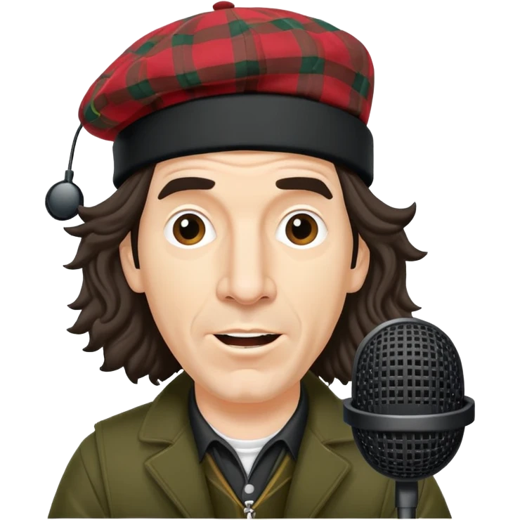 Nardwuar with his iconic tam o' shanter hat and microphone emoji