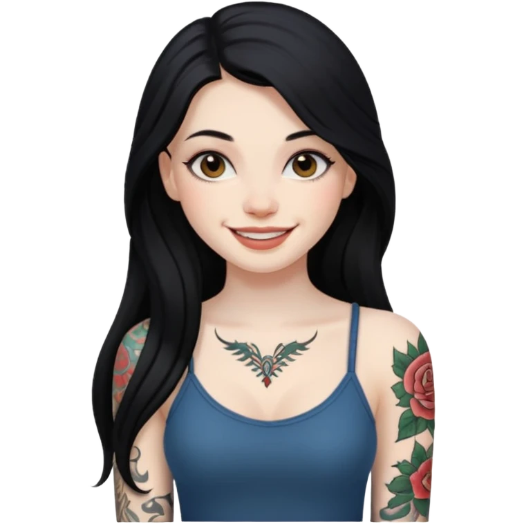 an ios genmoji for a fair girl with black long hair  tattooed, beautiful girl emoji