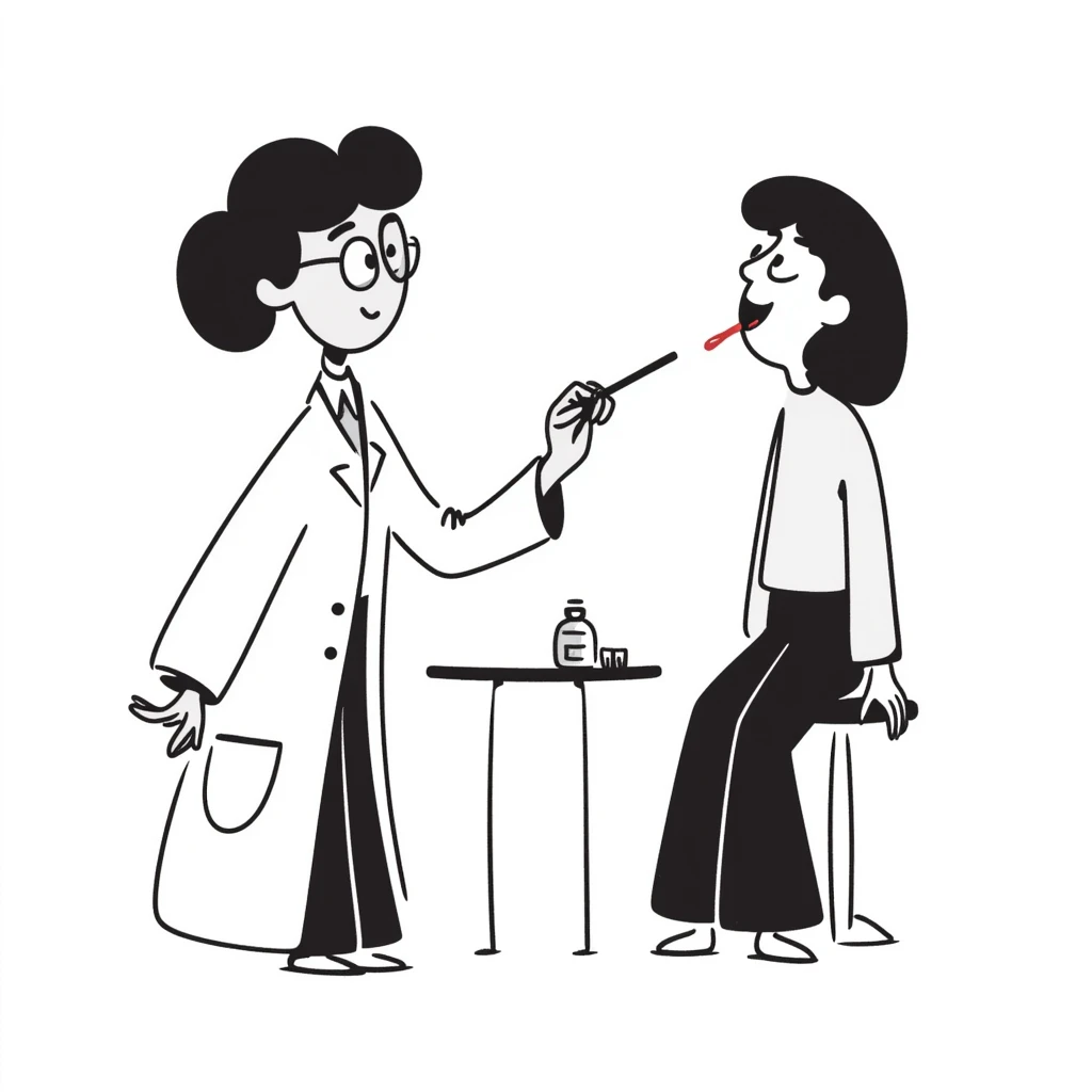 Doctor examining patient's throat with tongue depressor, medical check-up in physician's office emoji