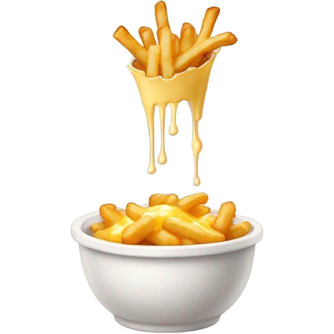 Bowl with fries and cheese curds on top covered in gravy emoji