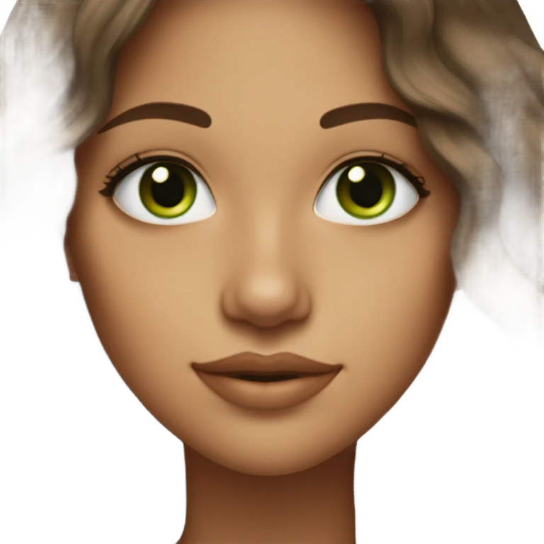 Beautiful girl,brown hair,wavy hair，long hair,green eyes,latina emoji