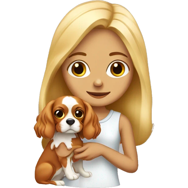 blonde girl holding a cavalier king charles emoji