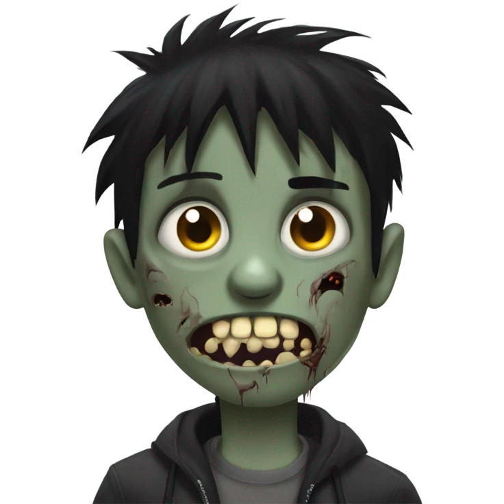 Boy, zombie, black hair, medium long, emo, shaggy, dark, spooky, creepy expression emoji