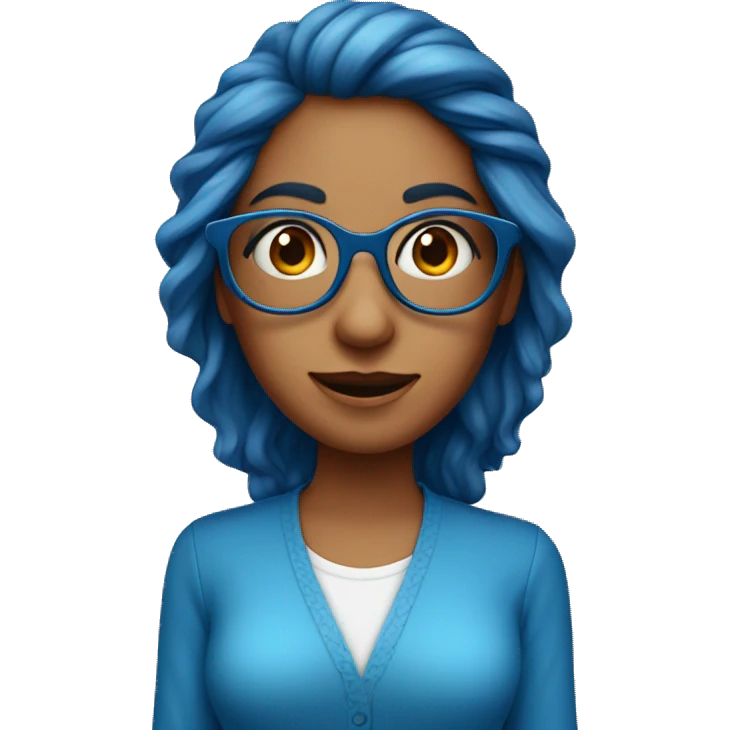 Mujer pelo rojo con lentes y blusa azul muy feliz emoji