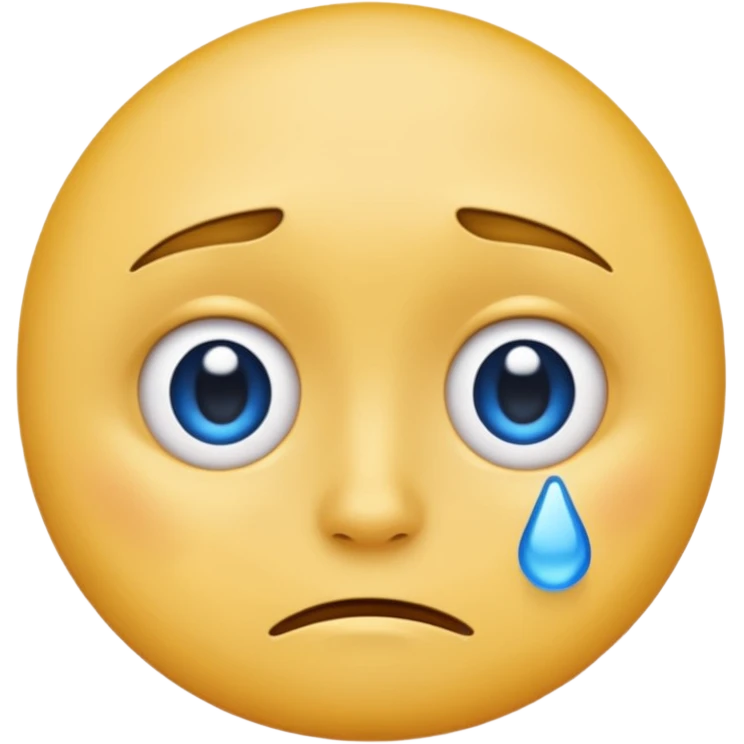 A regular, simple, yellow  skin, round face emoji looking straight at me not smilling, just staring with a blue and almost clear looking tear rolling down its cheek emoji