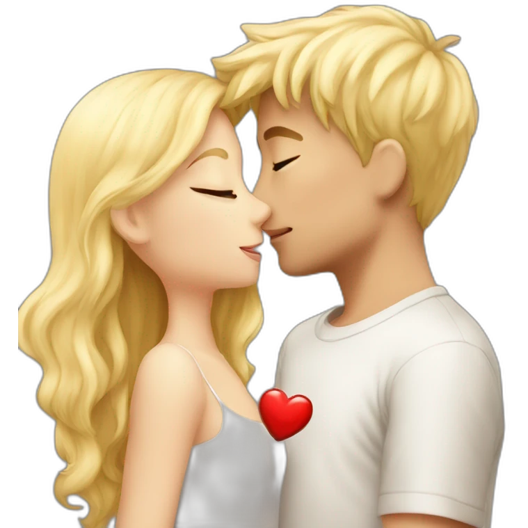 A blond boy who kisses a pretty blonde girl with a heart above their heads  emoji