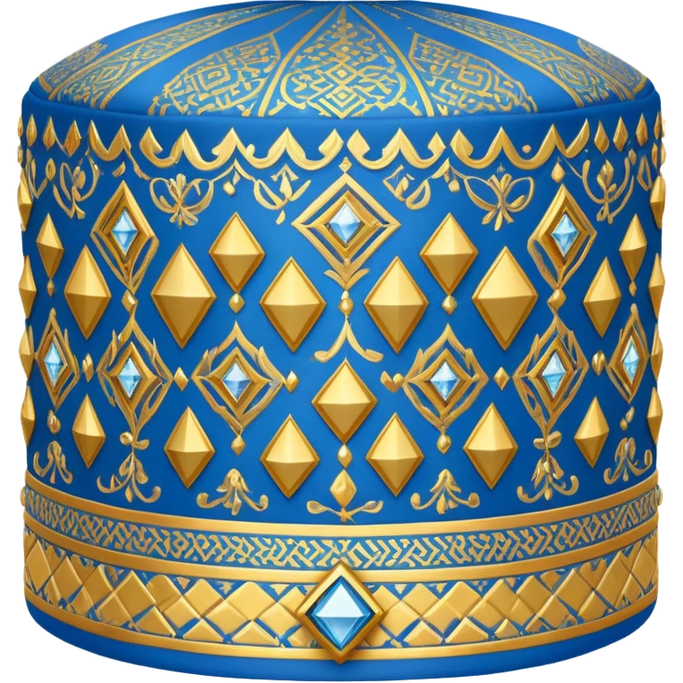 Samarkand style doppa hat with diamond patterns in blue and gold emoji