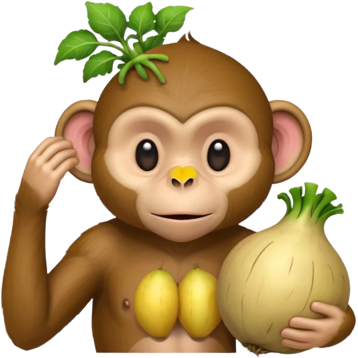 Обезьяна задумчиво чешет голову, вместо головы репа emoji