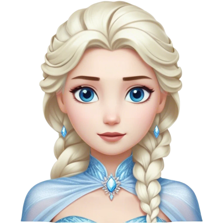 Cinematic Realistic Elsa Portrait, depicted with lifelike skin texture, soft natural lighting, and intricately detailed platinum blonde hair styled elegantly. Her striking, expressive blue eyes exude confidence and grace, complemented by a serene and regal expression. She is dressed in her signature icy attire, with shimmering fabric textures and delicate folds that catch the light beautifully. The portrait features a soft, enchanting glow with a cool, radiant finish, capturing the essence of timeless elegance in a realistic and painterly style, evoking a sense of depth and authenticity. emoji
