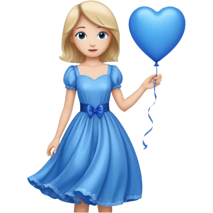 female wearing dress, holding balloon blue heart emoji