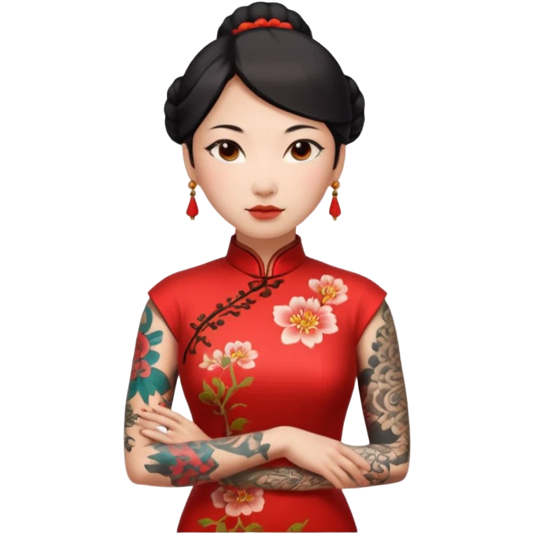 ancient chinese woman with tatooed and cheongsam emoji