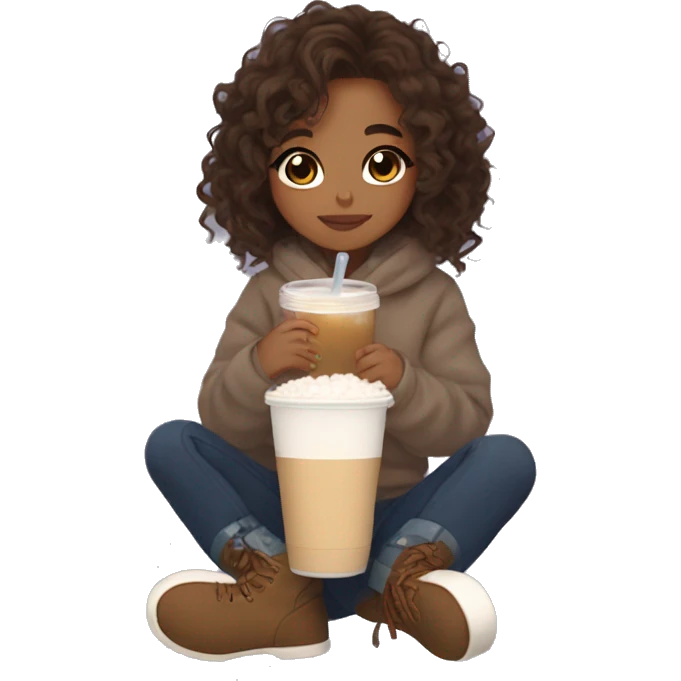  cute aesthetic brown wavy hair tan girl cozy drinking boba and wearing uggs  emoji