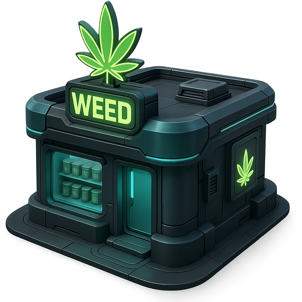3D model of a weed store, futuristic style emoji