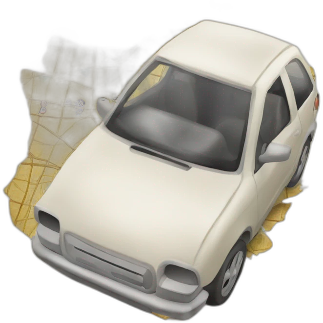 Anthropomorphic car crumbling a map emoji