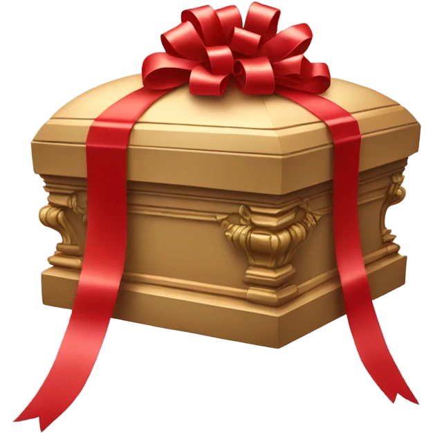 Casket with a big red ribbon around it emoji