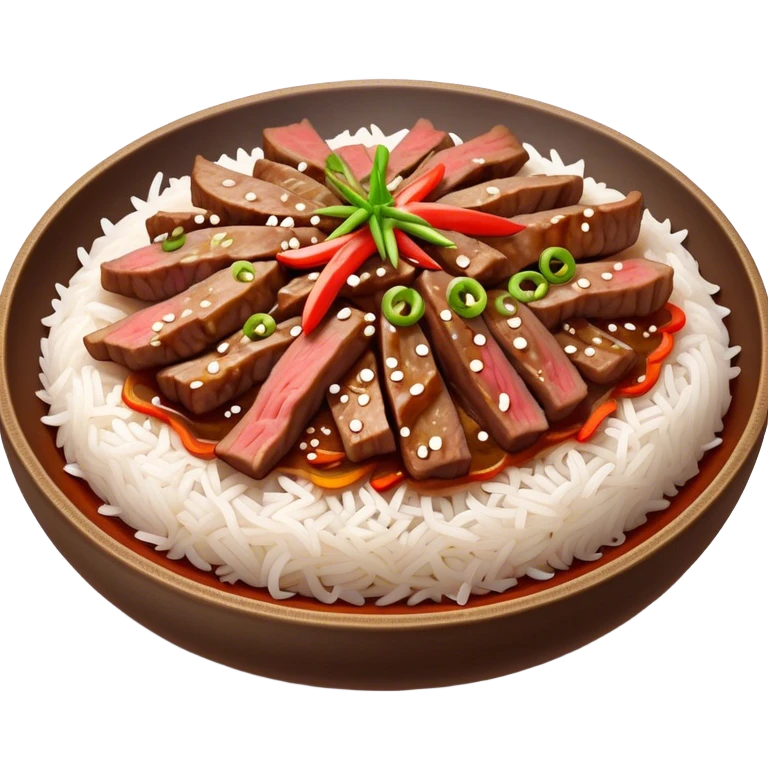 Bulgogi Cinematic Realistic Bulgogi Dish Emoji, depicted as thinly sliced, marinated beef stir-fried to perfection, rendered with dynamic textures and vibrant, appetizing lighting. emoji