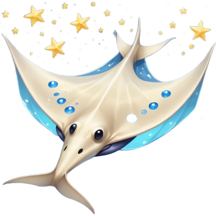 Starseed Manta emoji – full body, manta ray with wide wings, smooth glowing spots like small stars across its body, one central star crystal on its back, slight side angle emoji