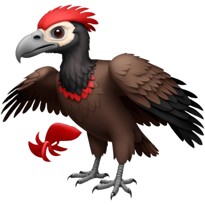 mature vulture with black and red feathers looking straight ahead. emoji