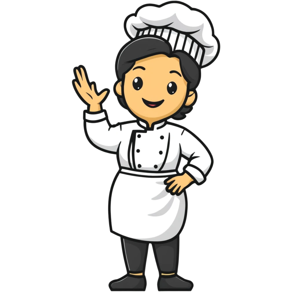 Italian woman chef in her 40's smiling wearing a chef uniform emoji