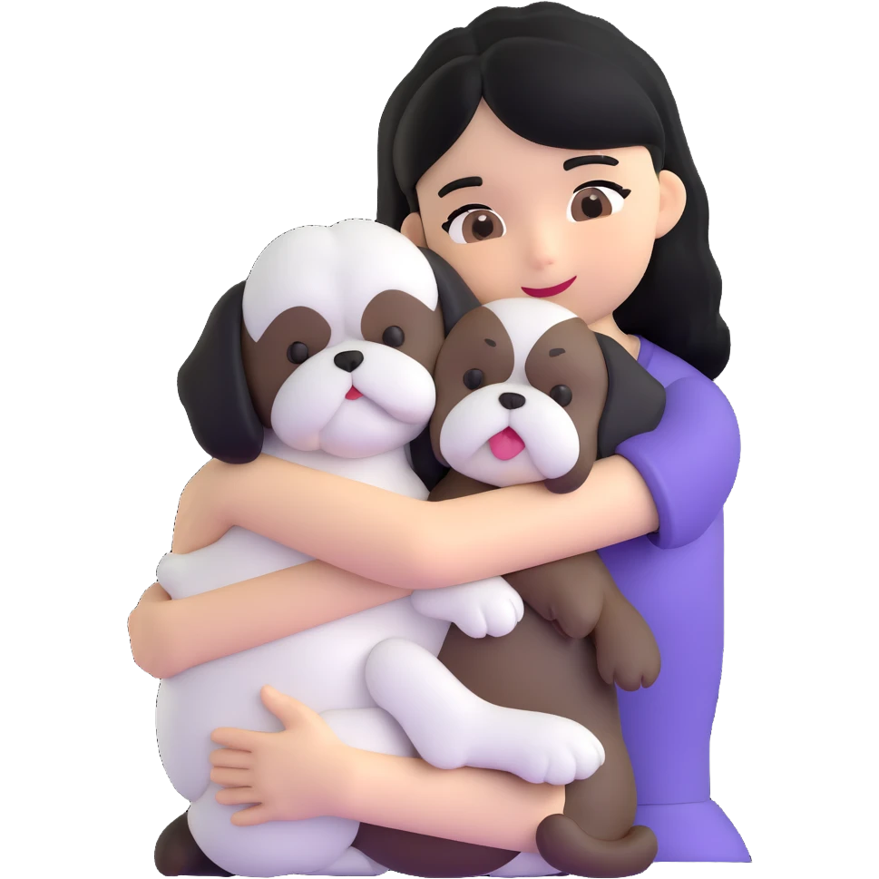 A girl with black hair hugging a Shih Tzu dog emoji