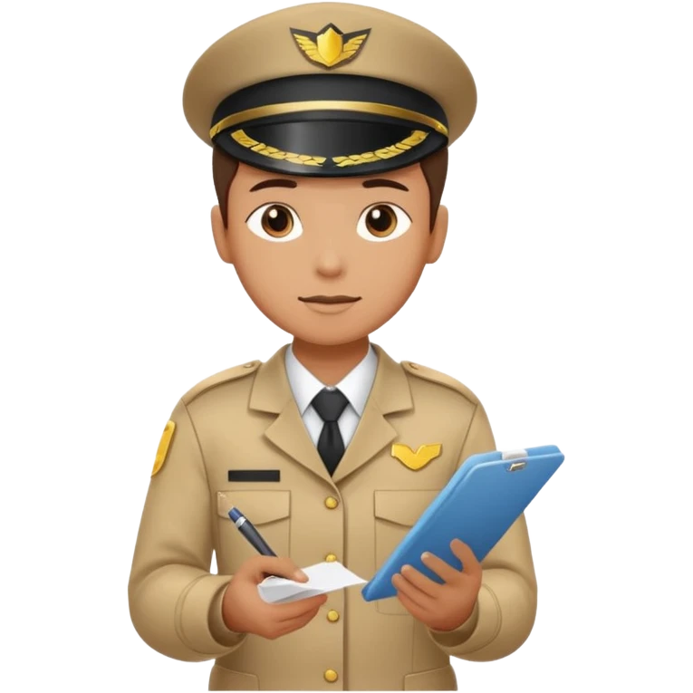 create a realistic emoji of a packaging station person with a protocol in his hand writing something down. emoji