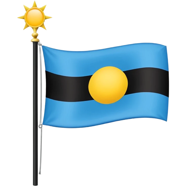 una badera dividida en 2 azul arriba y negro abajo con un sol en el centro y un rayo atravesando el sol de derecha  a izquierda emoji
