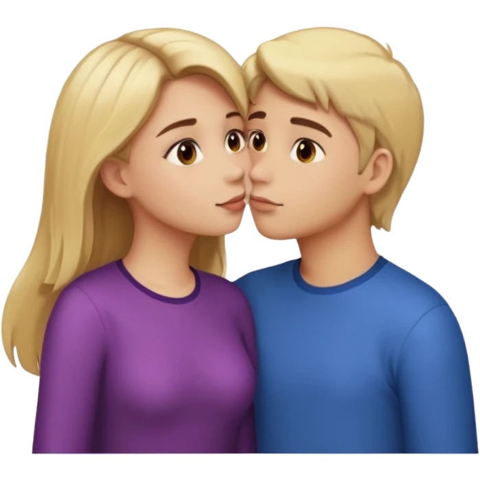 a girl with blonde hair and brown eyes kissing a boy with brown hair and brown eyes, emoji style emoji