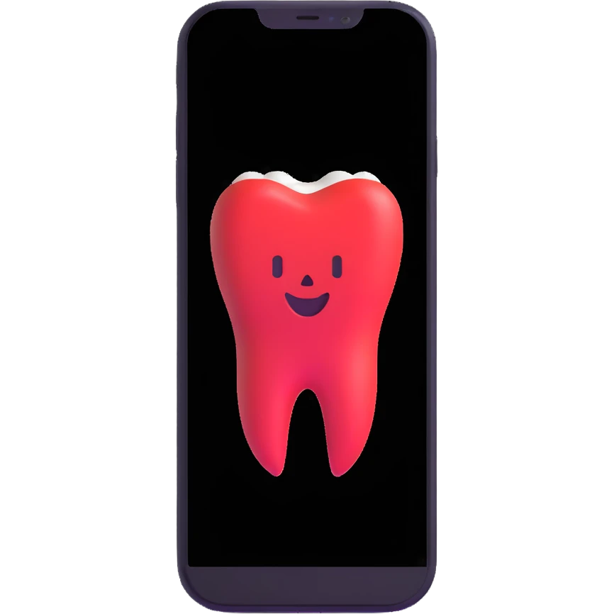 smartphone with a tooth-shaped logo on screen emoji