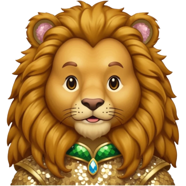 Brrr, the Cowardly Lion from The Wizard of Oz with golden brown fur, cream sequin outfit emoji