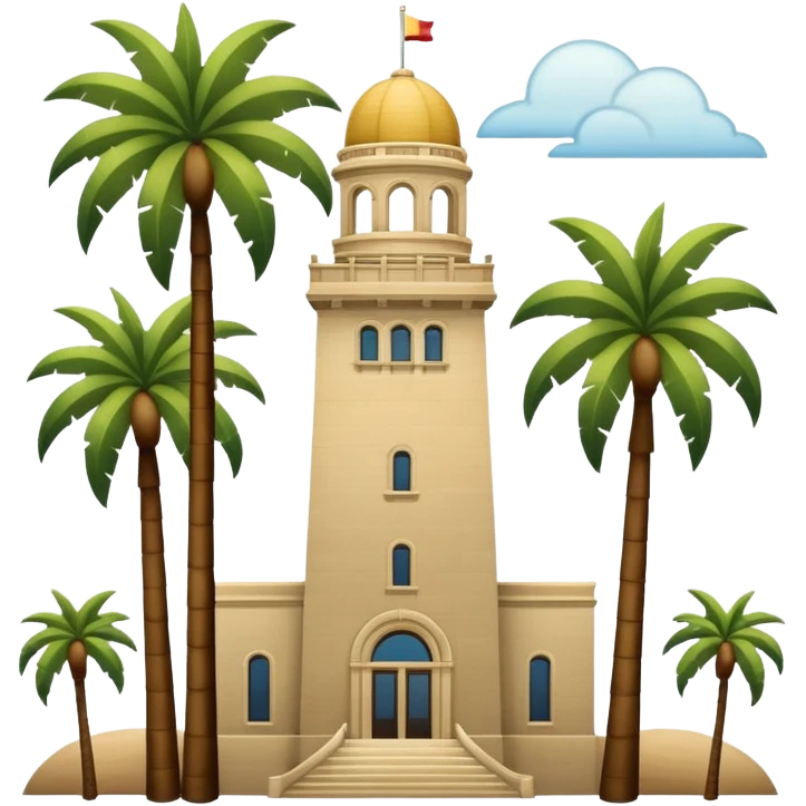 California Tower and the Museum of Us in San Diego, apple style emoji, simple, no text, white background, include palm trees, inspired by reference photo, version 3 emoji