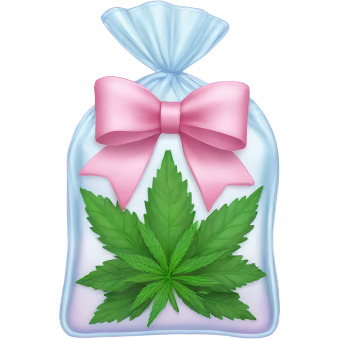 Clear bag with cbd in it tied with baby pink bow emoji