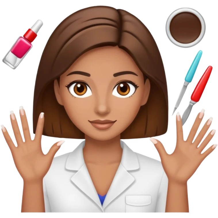 A nail stylist who has brown hair and brown  eyes emoji