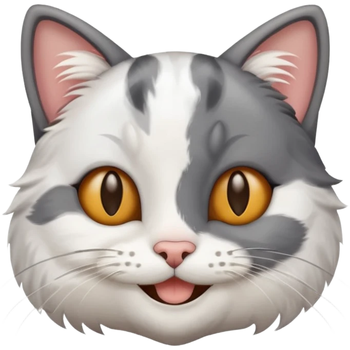 A cat grey patches and white fur smiling emoji