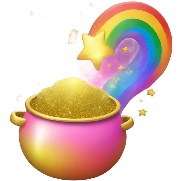 Rainbow with a pink pot of gold with glitter  emoji