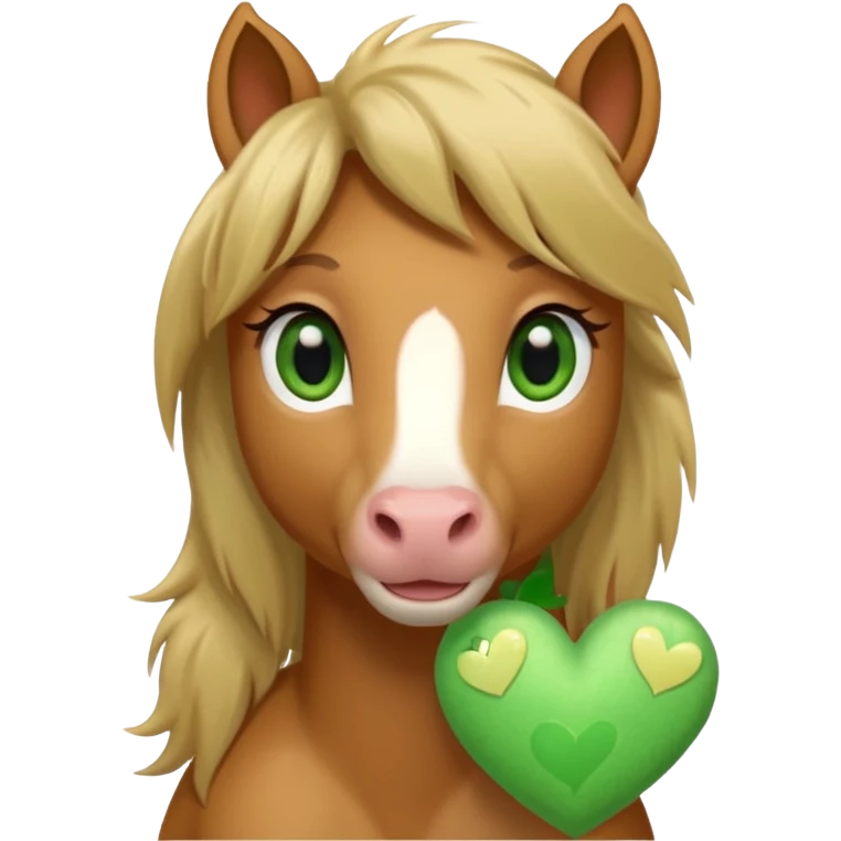 light brown pony with green eyes in love surrounded by heart emoji