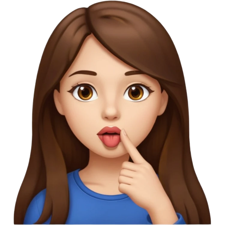 Emoji Fille cheveux long et brun yeux brun avec un doigt dans la bouche comme le truc baka emoji